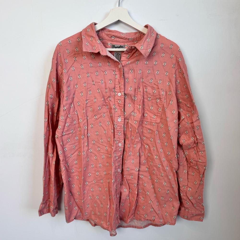 Vintage Wrangler pink Aztec flannel button-down long-sleeve shirt Size XL